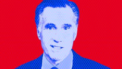 picture of Sen. Mitt Romney on a red background 