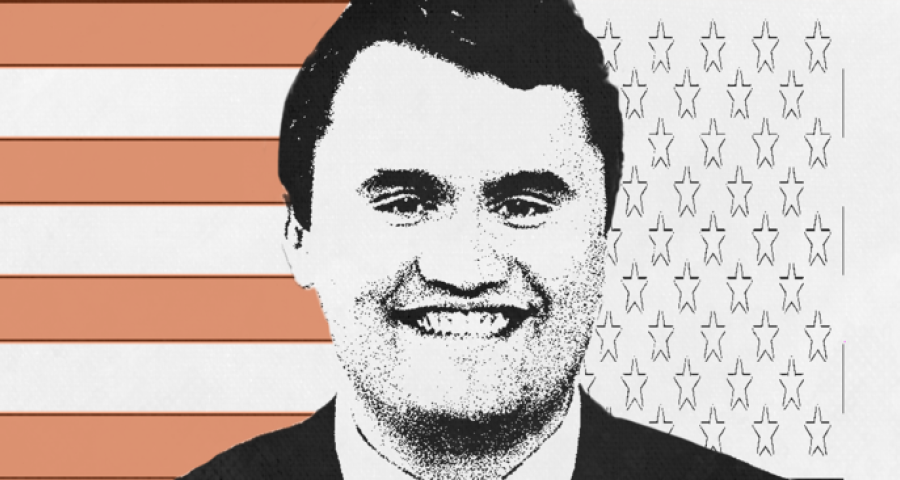 Image of Charlie Kirk's face in front of the US flag