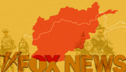 An image of Afghanistan on a map with faded American troops in the background and the Fox News logo at the bottom
