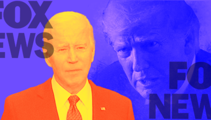 Joe Biden and Donald Trump next to Fox News logo 