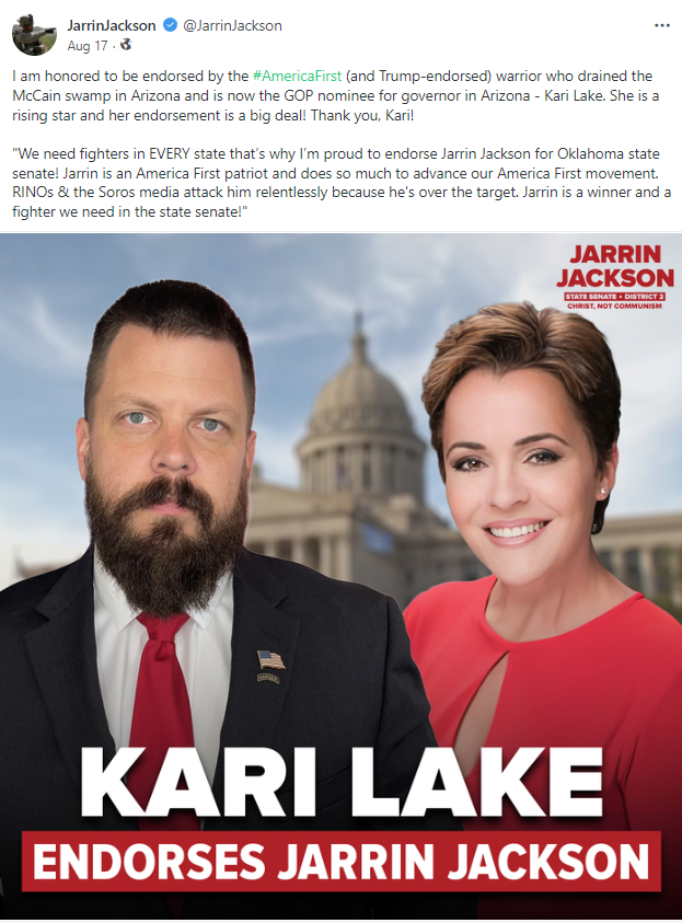 Kari Lake's endorsement of Jarrin Jackson