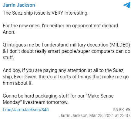 A screenshot of Jarrin Jackson's QAnon post
