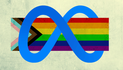 An image of Meta's logo wrapped around the LGBTQ flag