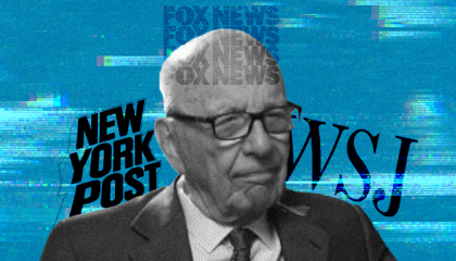 Rupert Murdoch and the logos of his US companies